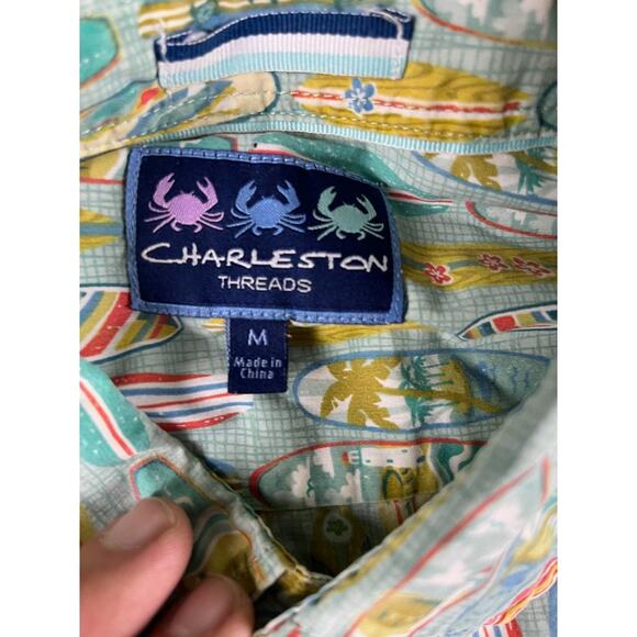 Charleston Threads Hawaiian Shirt Medium Surfboard Print Short Sleeve Excellent - Picture 3 of 11